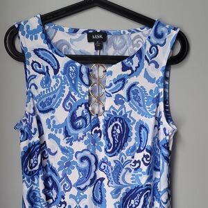 MSK Blue and White Paisley Blouse